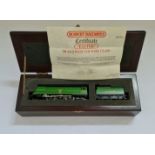 A Hornby Exeter SR 4-6-2 west country class train in mahogany box.