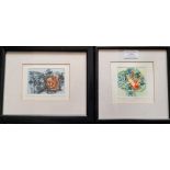 Pauline Bradley. Two small framed limited edition etching entitled "Head" and "Burning Book". Both