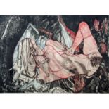 Pauline Bradley. A lithograph and collagraph study of a reclining female nude entitled "In the