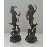 Two Franklin Mint limited edition bronze figures Morgan Le Fay and The Lady of the Lake height
