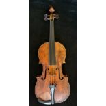 A Claude Pirot dated 18?3 violin with a A.R.Whichold bow and a G.Lotte bow in case