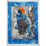 Pauline Bradley. An etching and collagraph print of red headed female entitled "Blue Lady