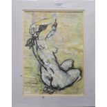 John Roger Bradley. Acrylic on paper study of a seated female nude. Signed with initials bottom