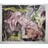 Pauline Bradley. A collagraph and etching study of a crouching female nude entitled "Dying Earth".