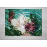 Pauline Bradley. A lithograph and monoprint of a reclining female nude entitled "Blue Pool, Pink