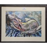 John Roger Bradley. An acrylic on paper study of reclining female nude. Signed with initials