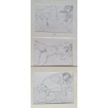 John Roger Bradley. Three pencil sketches of a female nude in various possess. All signed with