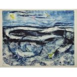 Pauline Bradley. A limited edition collagraph print nos4 of 4 of an abstract seascape with kites