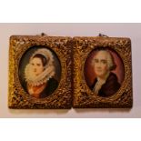 Two late 19th century portrait miniatures on ivory - one of a lady with ornate lace headdress and
