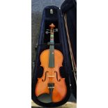 A Stentor Standard violin 1/2 outfit in black case with bow.