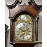 An H.Port Dudley brass and silvered face oak long case clock with weights and pendulum.