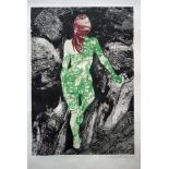 Pauline Bradley. A collagraph print of a standing female entitled "The Green Woman Var5". Signed