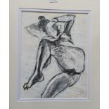 John Roger Bradley. Acrylic on paper of a female nude entitled "Liddy Stretching". Signed with