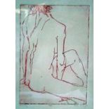 Pauline Bradley. Etching 1 of 10 of a seated figure entitled "Nude/Pink Nude". Signed in pencil