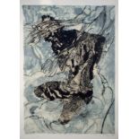 Pauline Bradley. A collagraph print of a black figure entitled "Ghost". This is a one off unique