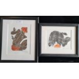 Pauline Bradley. Two small framed limited edition etching entitled "Pushing Out" and "Falling". Both