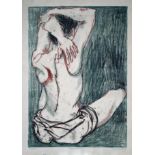 Pauline Bradley. A monoprint of a figure stretching entitled "Dancer Resting". Signed in pencil