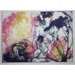 Pauline Bradley. A lithograph print of a figure in a garden entitled "Garden Secrets". Signed in