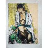 Pauline Bradley. Etching and monotype artists proof of a partially clothed female entitled "Mary