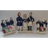 Three Staffordshire pottery figures to include two death of Nelson and Turkey England and France.