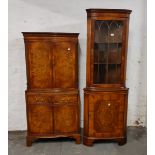 A reproduction mahogany and walnut cocktail cabinet together with a matching corner cabinet.