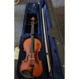 A Valentino violin 4/4 outfit in black case with bow.