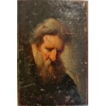 An 19th century miniature oil on paper stuck to wood portrait miniature of a bearded man.