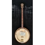 An C.E.Wood Hoop 945 banjo in case.