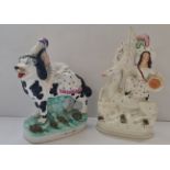 A Staffordshire figure of the Princess Royal on the back of a St Bernard dog together with stag