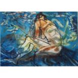 Pauline Bradley. A lithograph and collagraph print a female nude entitled "Water Reflections 2".