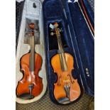 A Chinese violin 1/4 labelled Adams in case together with a Article violin in case.