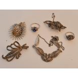 A collection of marcasite jewellery, to include brooches, necklet, ring, together with a paste