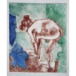 Pauline Bradley. Etching of a female nude drying her feet entitled "Vicky". Signed in pencil and