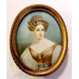 A 19th century portrait miniature on ivory of a lady with tiara and jewelled dress signed Stieler