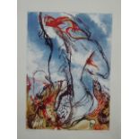 Pauline Bradley. A lithograph and monoprint of a seated figure entitled "Autumn Skies. Storm Coming"