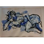 John Roger Bradley. A gouache study of a reclining nude entitled "Liddy in the Studio". Signed