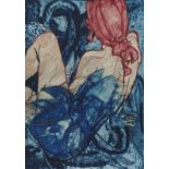 Pauline Bradley. Collagraph, etching and lithograph print of a female with red hair entitled "