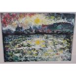 John Roger Bradley. Acrylic on paper abstract landscape entitled "Bayhead - South Vist". Signed