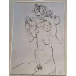 John Roger Bradley. A framed pencil sketch of a female nude. Signed with initials bottom right. 20cm