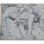 John Roger Bradley. Oil on paper of female nude entitled "Liddy Falling". Signed with initials