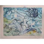 Pauline Bradley. A monoprint and mixed media study of female nude entitled "Wild Swimming", Signed