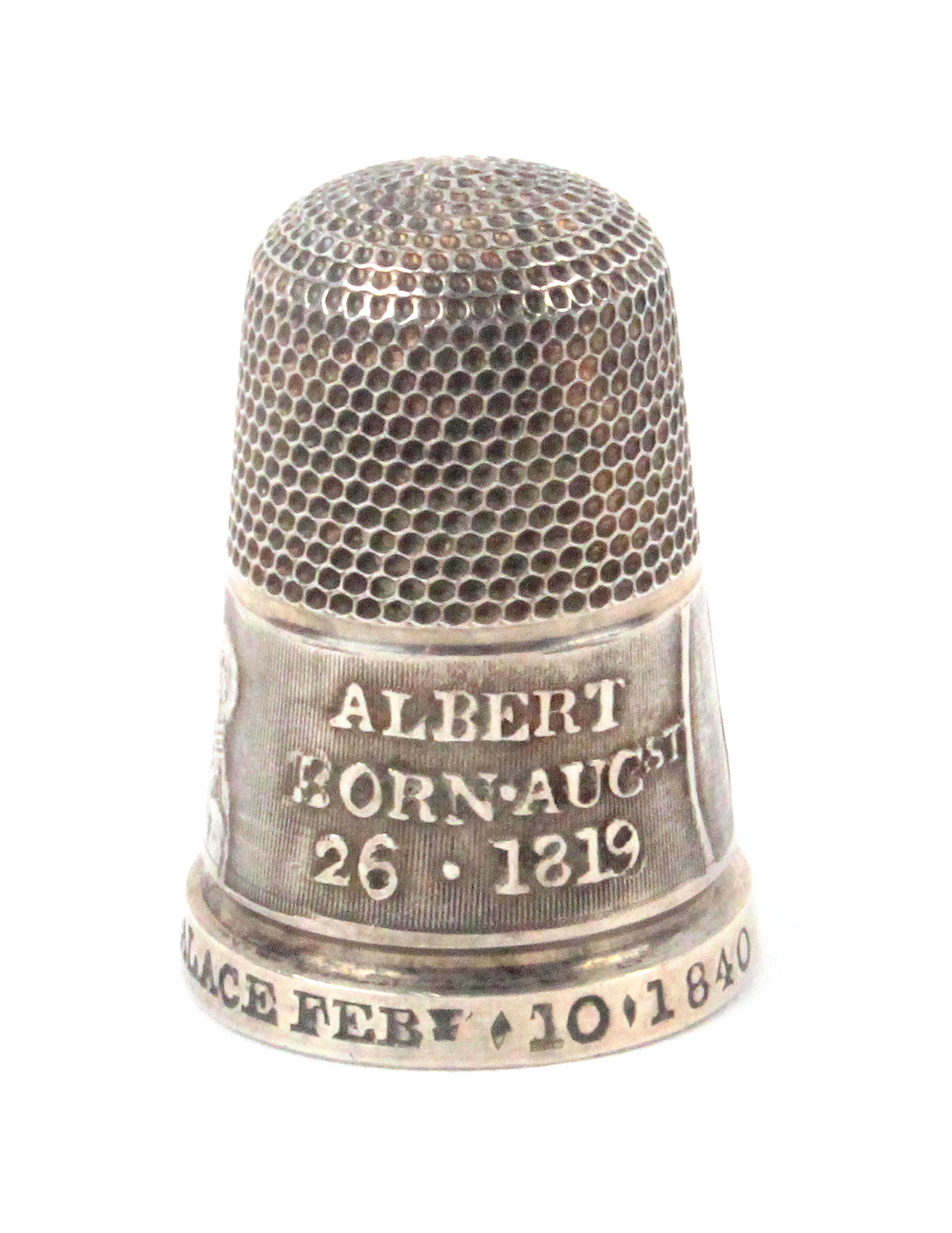 A rare silver commemorative thimble commemorating the wedding of Queen Victoria, the ribbed vertical - Image 2 of 2