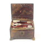 A late 18th Century agate box fitted in the 19th Century with sewing tools, the rectangular box