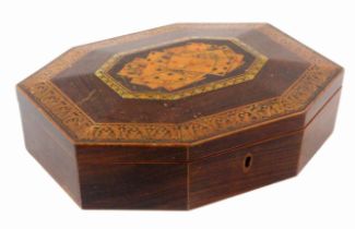 An early Tunbridge ware print and pen decorated rosewood card box attributed to George Wise, of