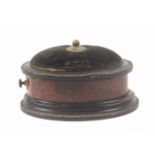 A French weighted netting box of oval form, circa 1880, the domed pin cushion with gilt mount and
