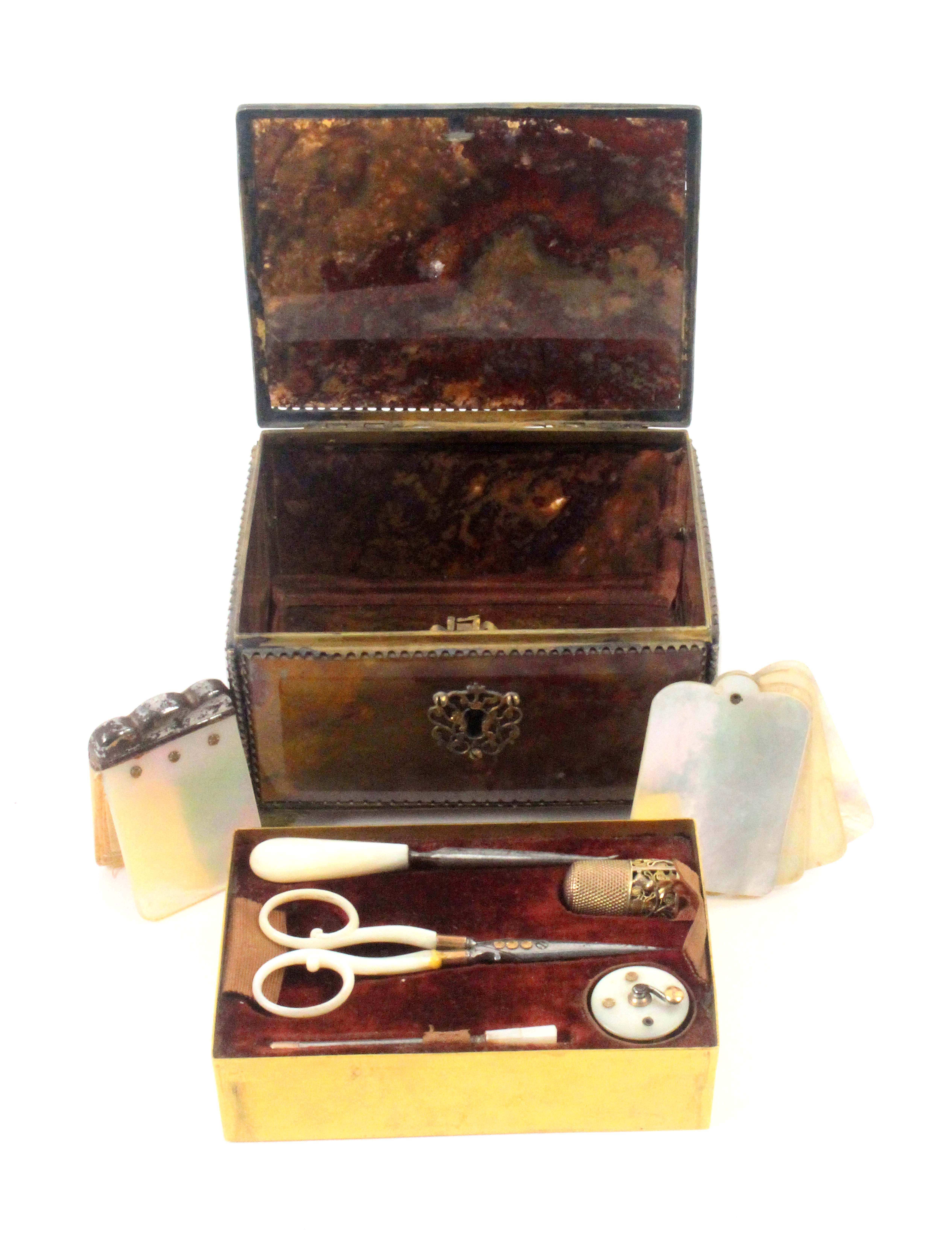 A late 18th Century agate box fitted in the 19th Century with sewing tools, the rectangular box - Image 3 of 3