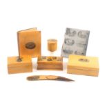 Mauchline ware - seven pieces, American views, comprising a rectangular box (The Favourite Poets