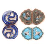 Buckles - three enamel decorated buckles, comprising a Chinese enamel example decorated with two
