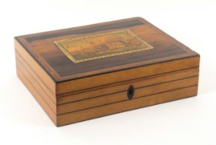 An early Tunbridge ware white wood print decorated and inlaid sewing box attributed to George