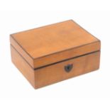 A small French satinwood sewing box, circa 1860, of rectangular form with rosewood line border to